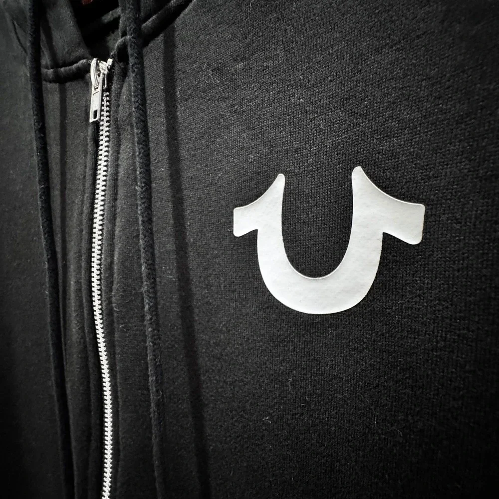 True Religion Zip Hoodie Mens XXXL Black Buddha Graphic Horseshoe Logo $129